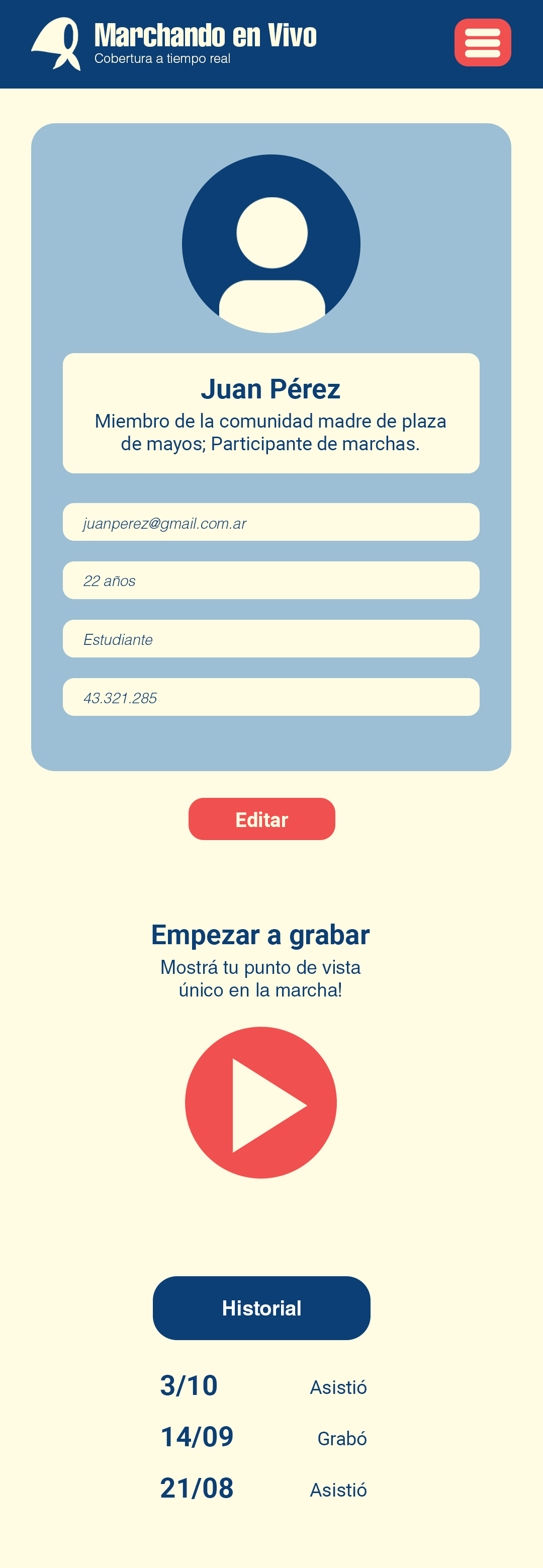mock up perfil de usuario