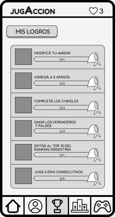 Pantalla de logros a conseguir de celular
