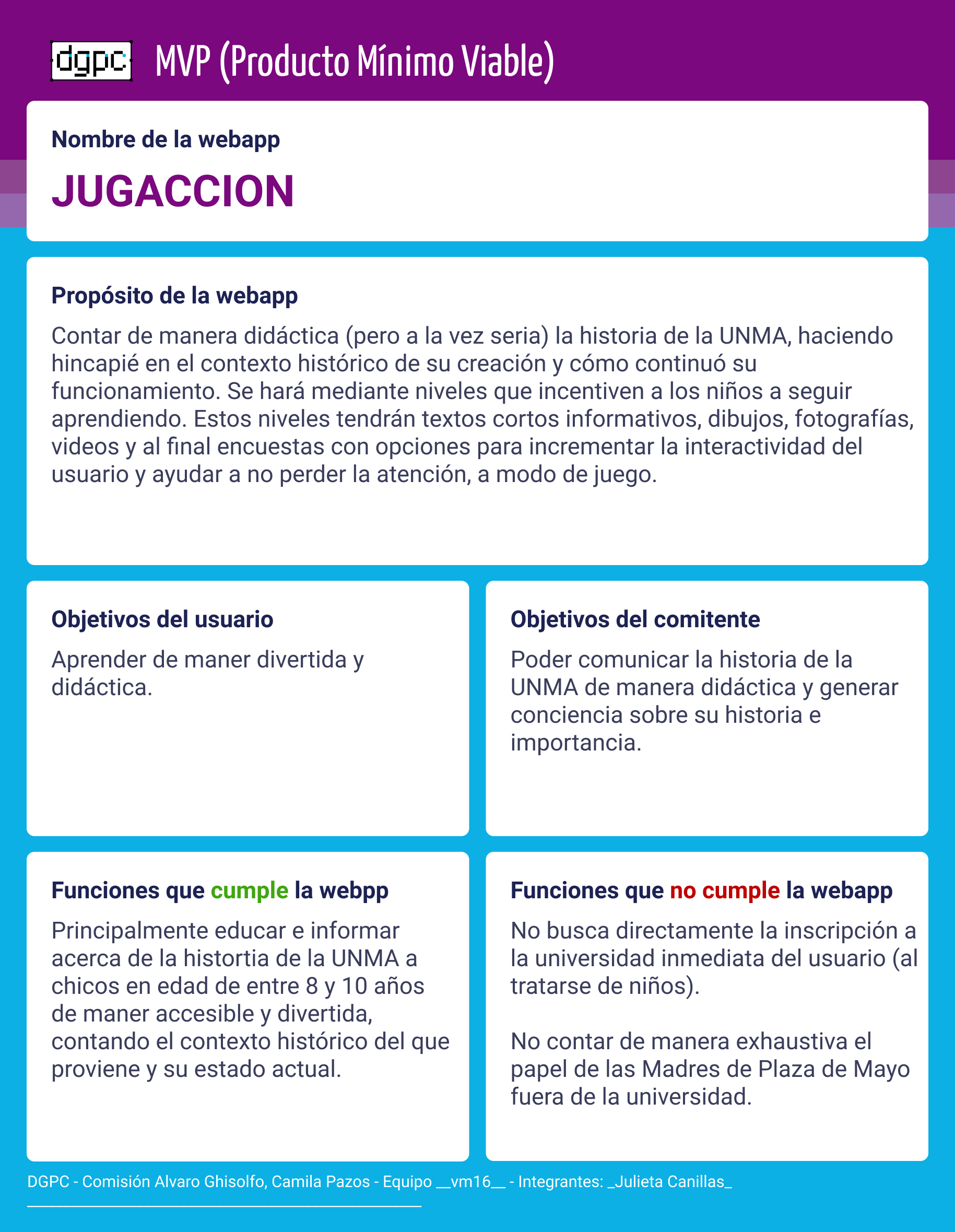 Producto mínimo viable de la webapp